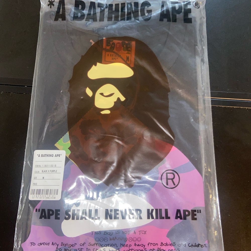 A Bathing Ape Black and Purple Camo Tee with Brand New Tag